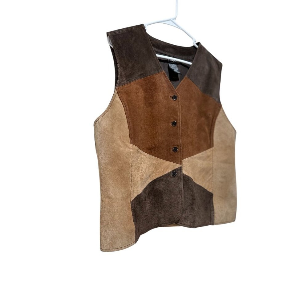 SOLD Outbrook Suede Leather Patchwork Vest Women XL Brown Western Yellowstone - Picture 12 of 12